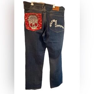 Evisu Tigers Skull Jeans Mens 38  Blue Straight Leg Embroidered Back Pockets